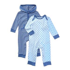 Little Me 2Pk Geo Stripe Coverall, Blue